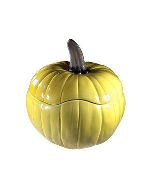 Harvest Yellow Ceramic Pumpkin Lidded Bowl Crate & Barrel Thanksgiving autumn